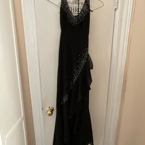 Betsy & Adam Black Maxi Dress with Sequin Accents
